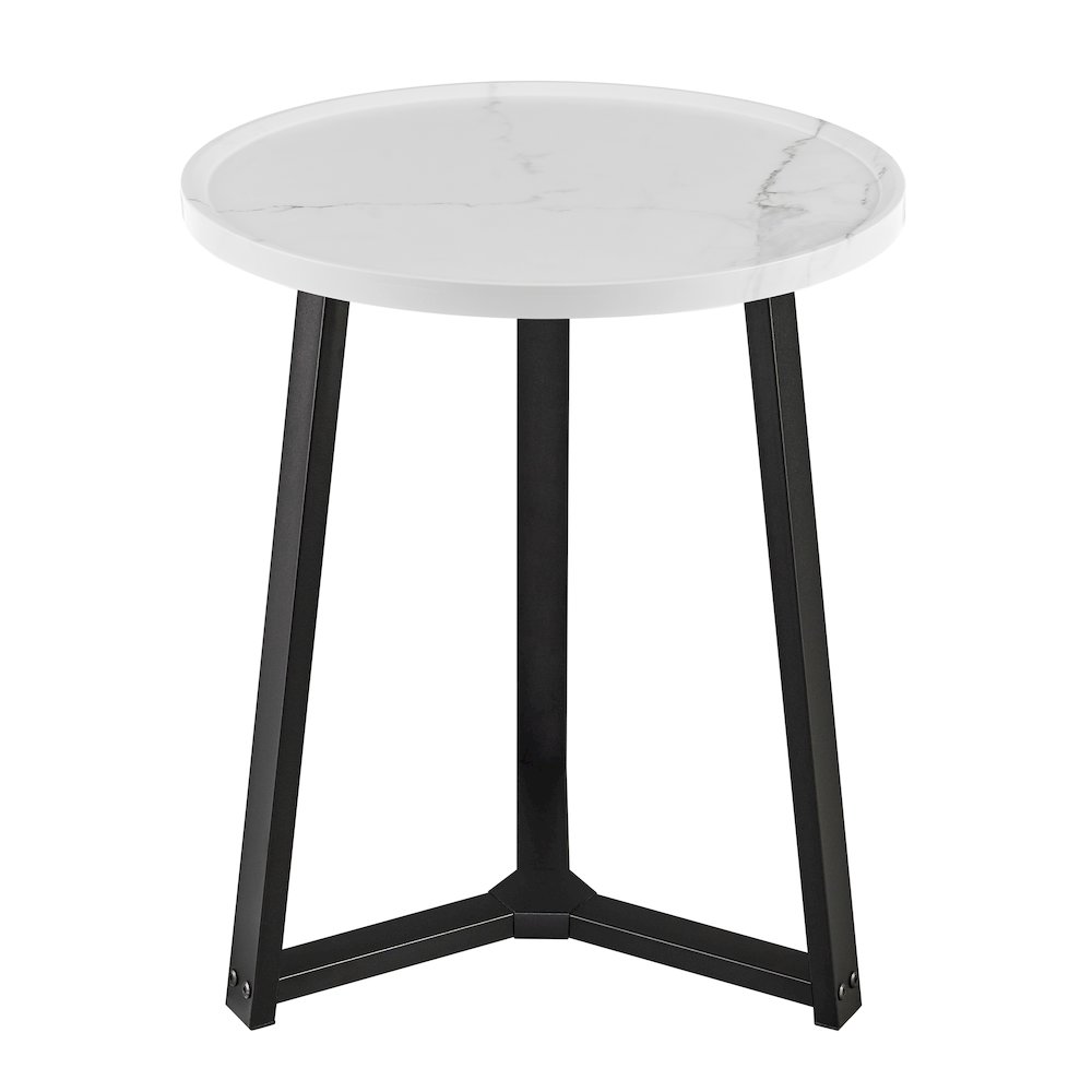 Harper Midcentury Round Raised Lip Edge Side Accent Table - White Marble/Black. Picture 1