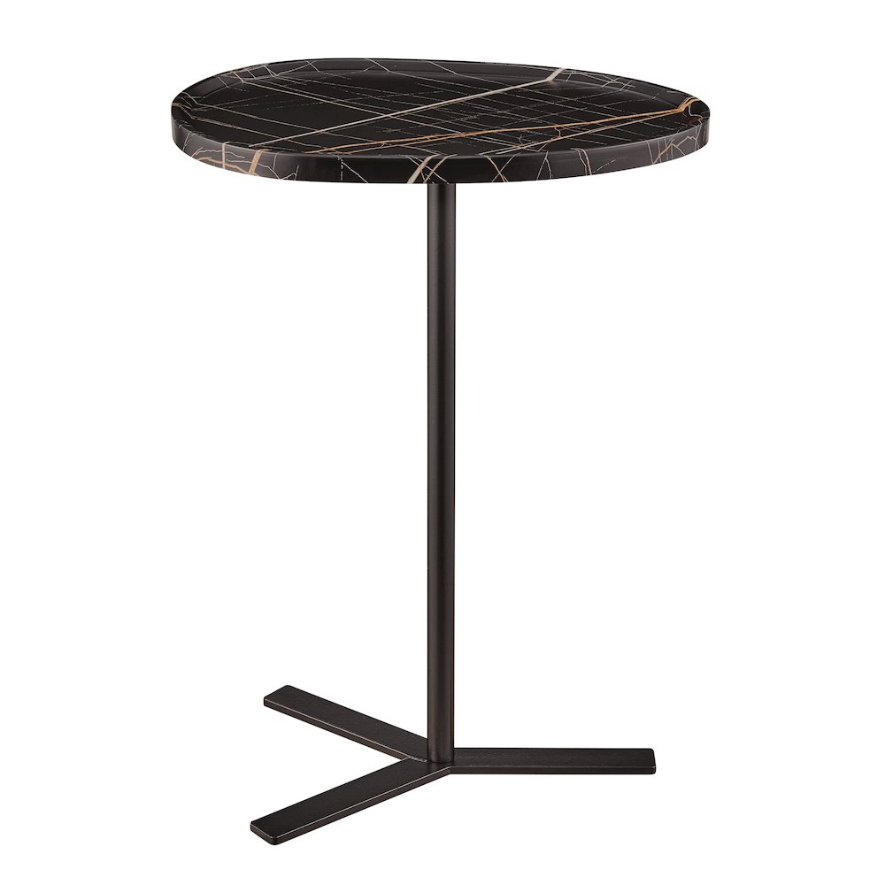 Carter Oval Teardrop Couch-Side Accent C-Table Y-Shape Leg - Black Marble/Black. Picture 1