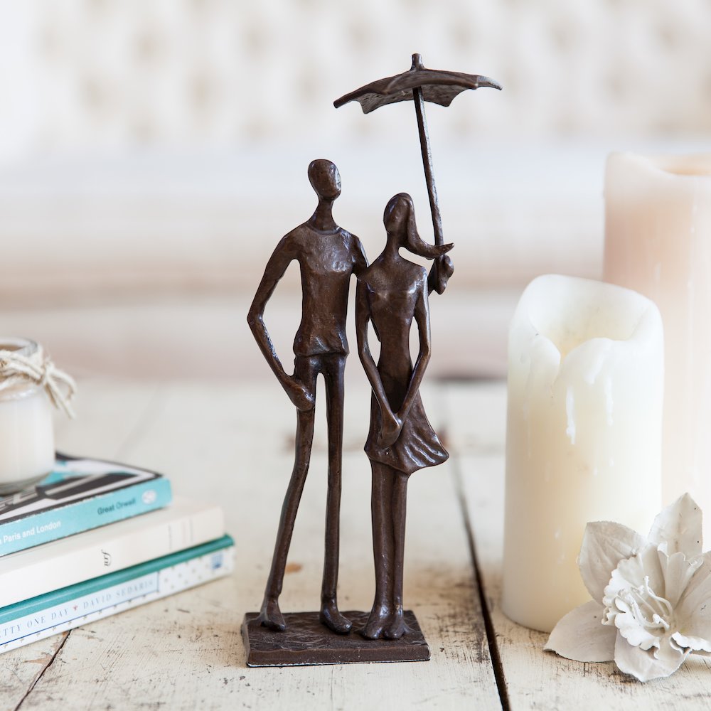 Loving Couple Under Umbrella Bronze Sculpture. Picture 3