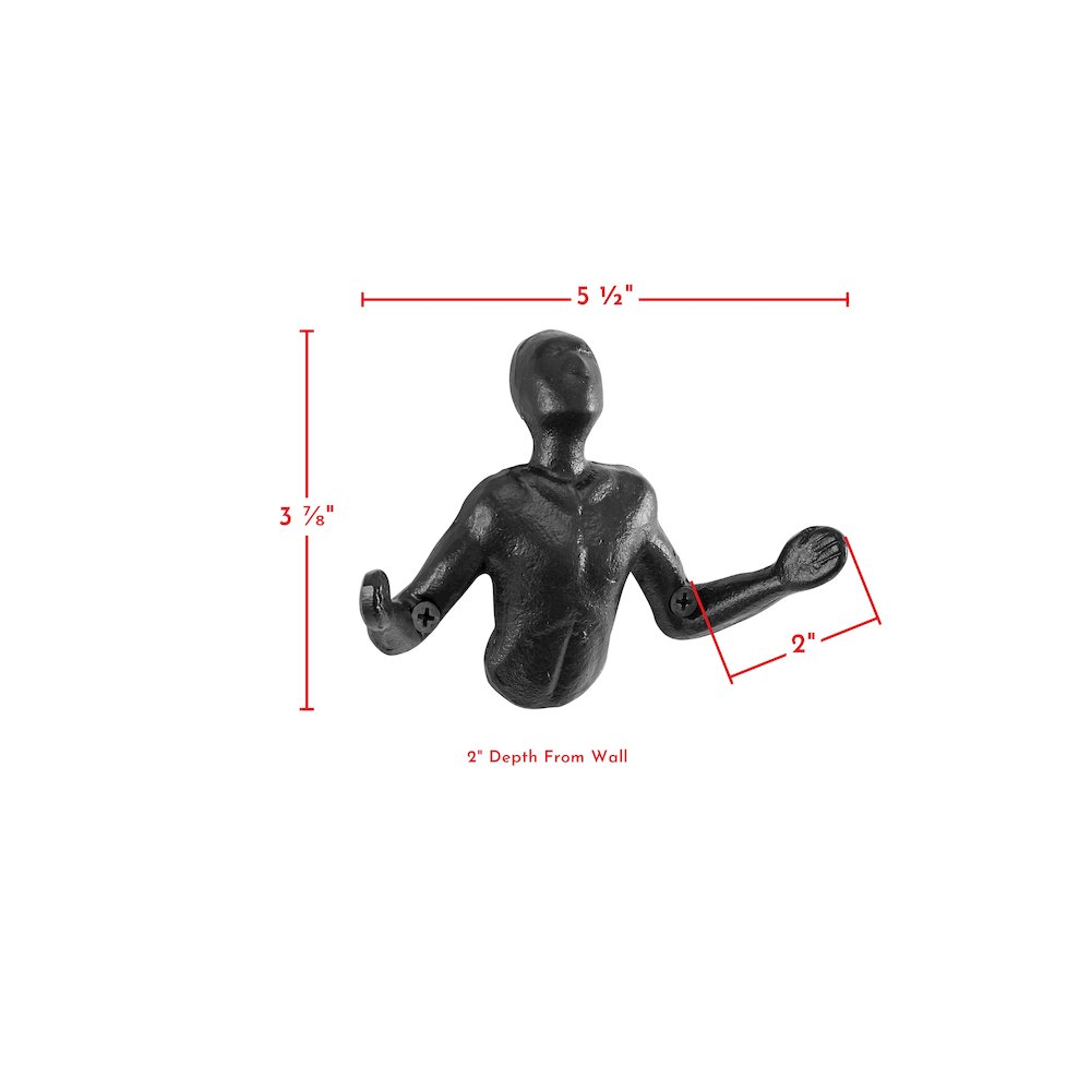 Protruding "Palms Up" Cast Iron Decorative Black Wall Mount Hooks (Set of 2). Picture 2