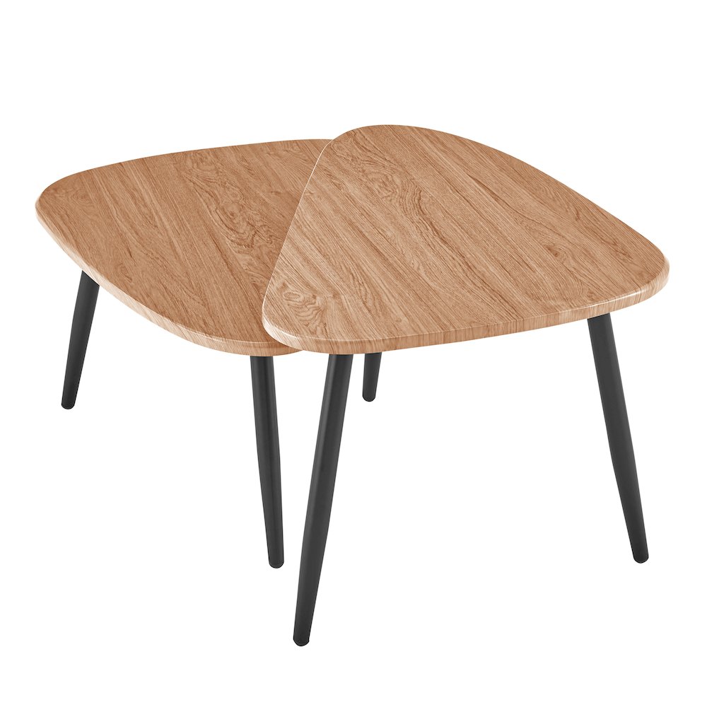 Aurora Oval Teardrop 2 Piece Semi-Nested Coffee Table Set - Natural Brown/Black. Picture 12