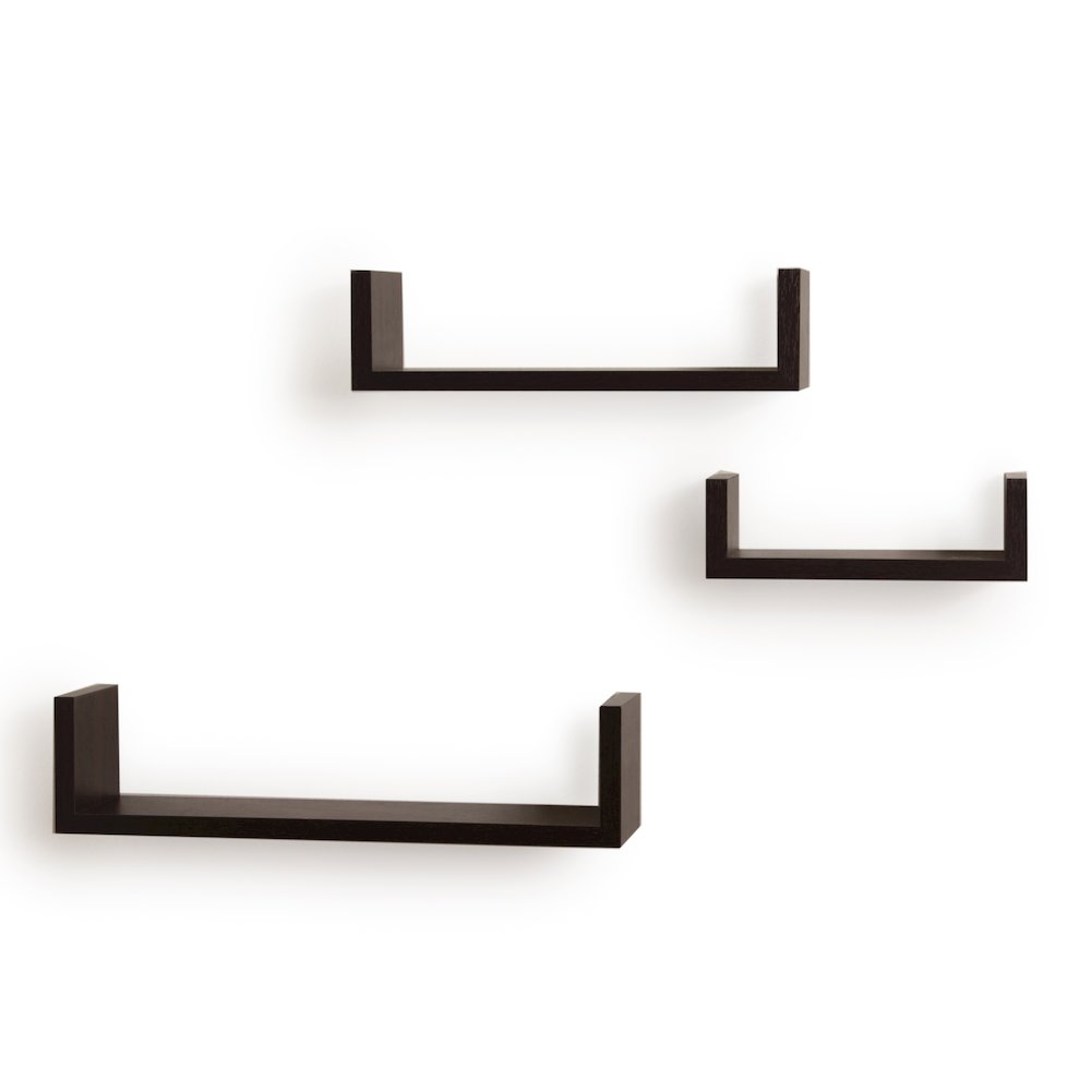 Floating 'U' Laminated Walnut Veneer Shelves (Set of 3). Picture 1