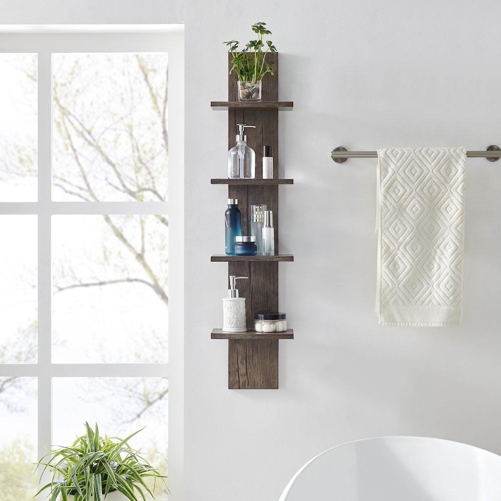 Arica Utility Column 4-Tier Spine Wall Shelves - Hickory. Picture 3