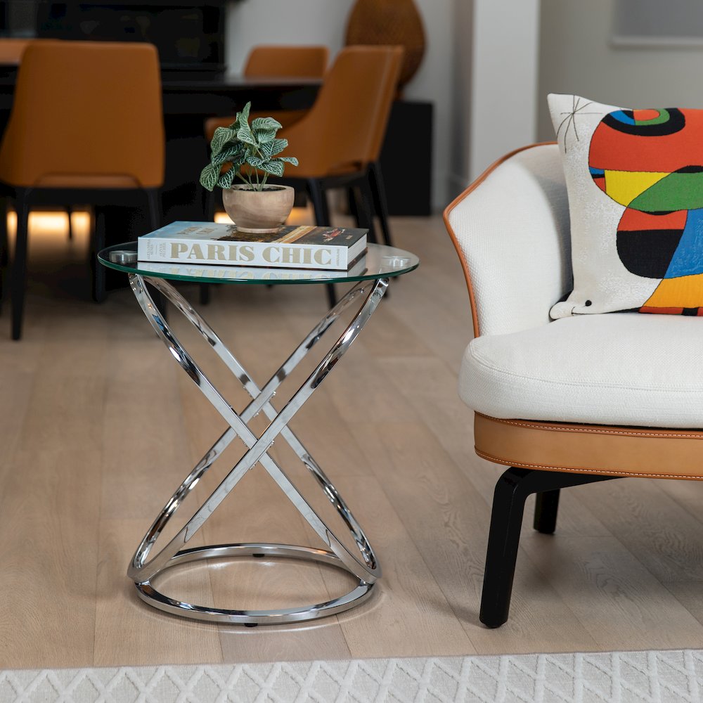 Galaxy Chrome and Tempered Glass Round End Table. Picture 3