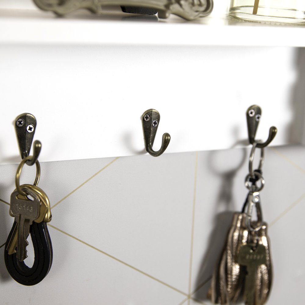 Utility Shelf with Pocket and Hanging Hooks - White. Picture 9