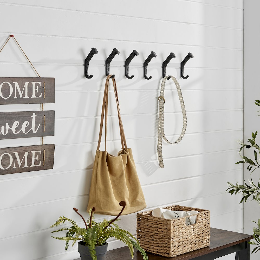 Black Cast Iron Railway Spike Wall Mount Hook Set (Set of 6). Picture 5