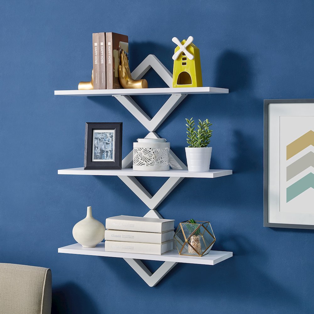 Diamonds 3-Level Wall Mount Shelving System-White. Picture 2