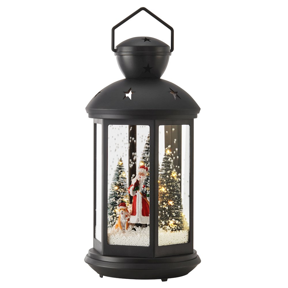 Christmas Scene Falling Snow Musical Snow Globe Lantern - Black. Picture 8
