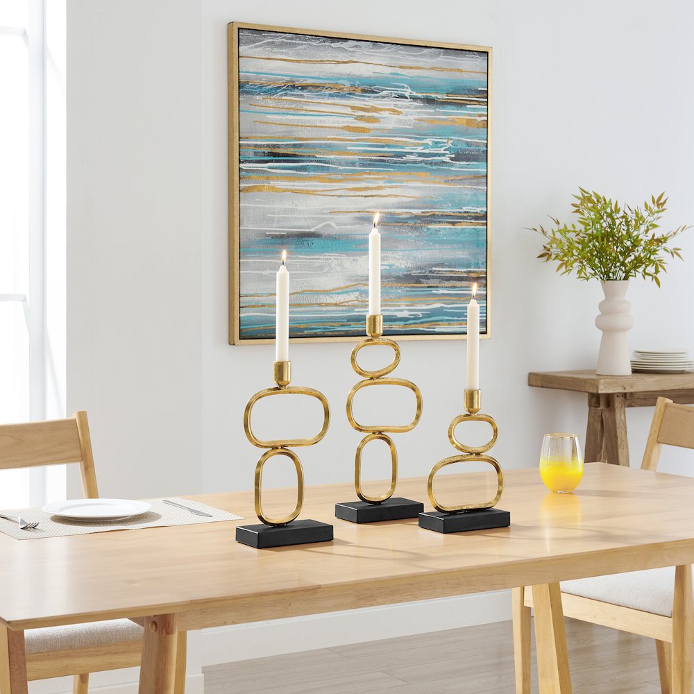 Eduardo Sculpted Gold and Black Candlestick Candle Holders - Set of 3. Picture 5