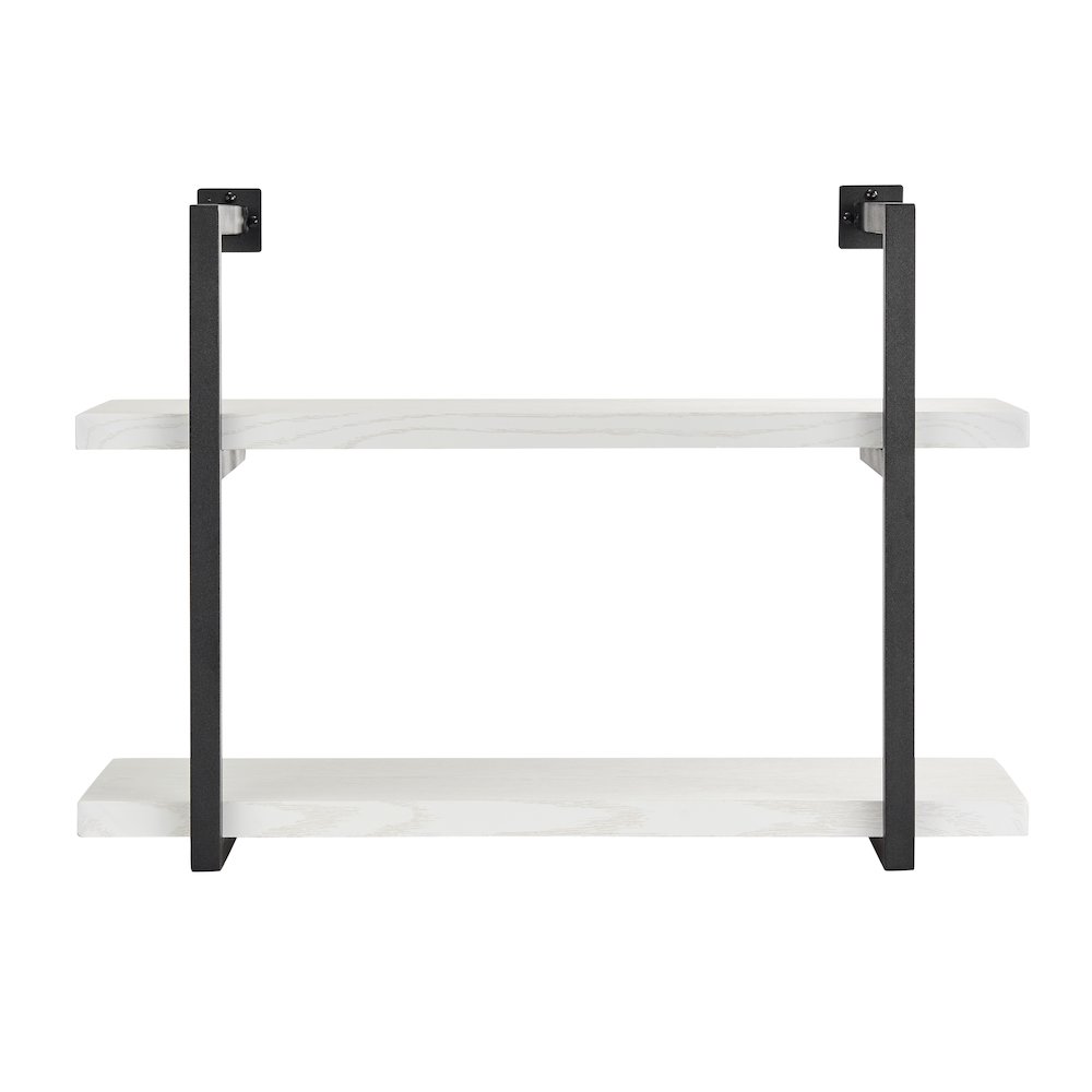 Modern 2-Tier Hanging Bracket Wall Shelves in Black Metal and White Birch Finish. Picture 1