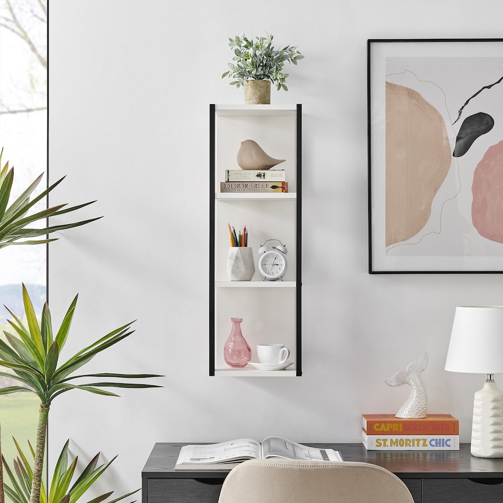 Recife Vertical 3-Tier Modern Shadow Box Cube Display Wall Shelf - White/Black. Picture 3