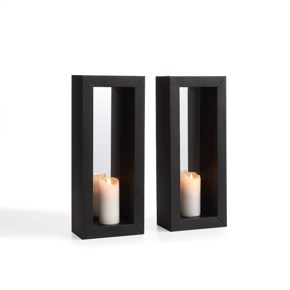 Set of 2 Vertical Mirror Pillar Candle Sconces with Metal Frame. Picture 1