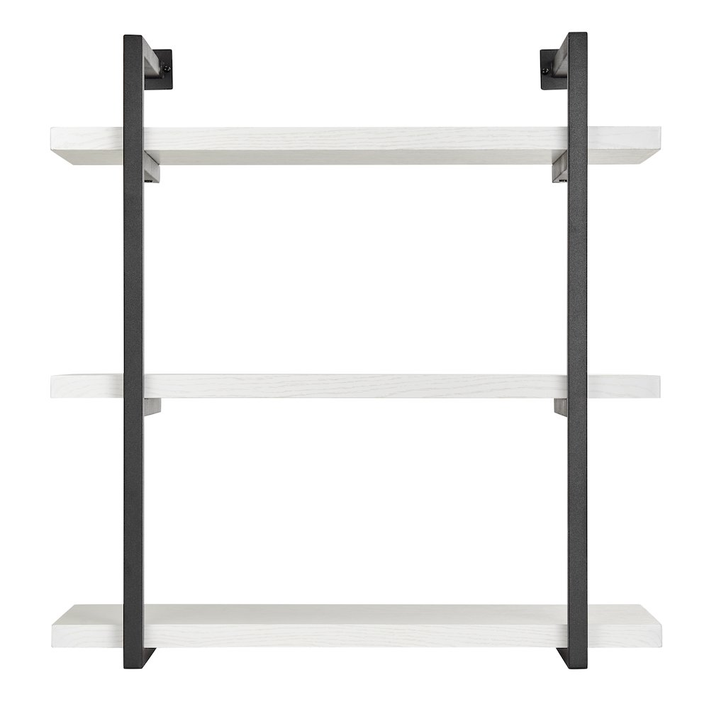 Modern 3-Tier Hanging Bracket Wall Shelves in Black Metal and White Birch Finish. Picture 1