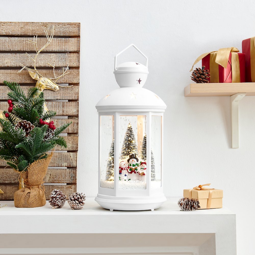 Christmas Scene Falling Snow Musical Snow Globe Diorama Lantern - White. Picture 4