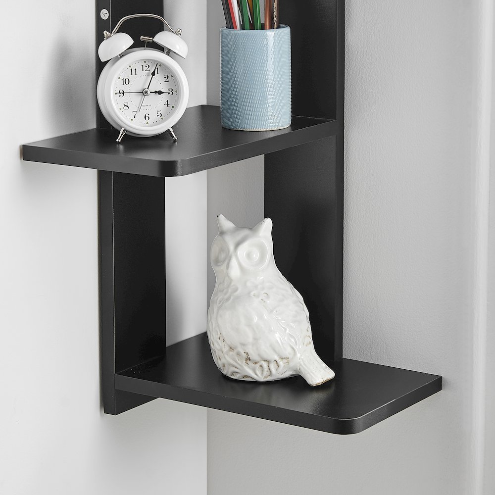 Alvar Corner 4-Tier Floating Ledge Column Wall Shelf - Black. Picture 10