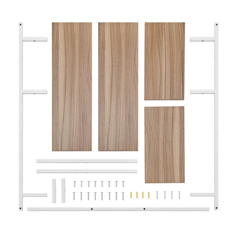 Rhodes 4 Tier Windowsill Wall Shelf White Metal Frame Light Walnut MDF Shelves. Picture 9