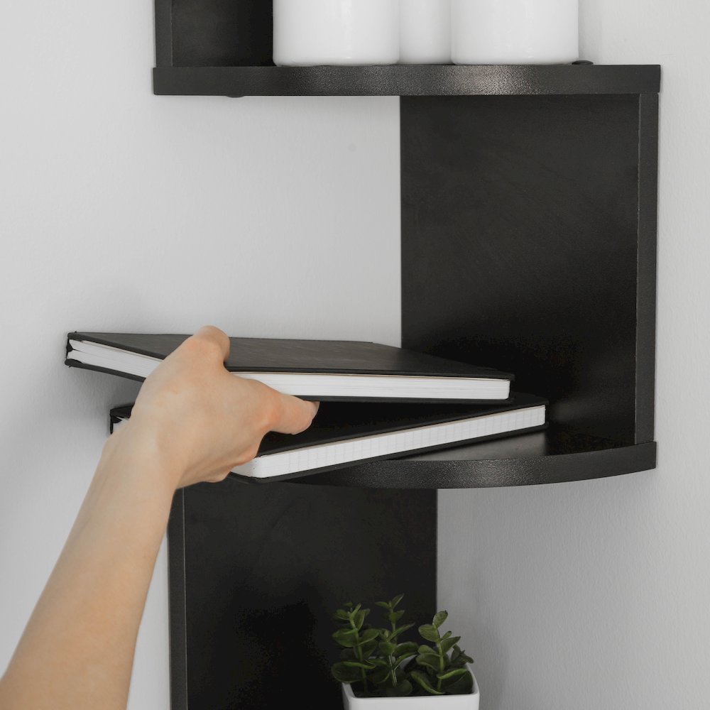 Black Laminate Large Corner Wall Mount Shelf. Picture 4