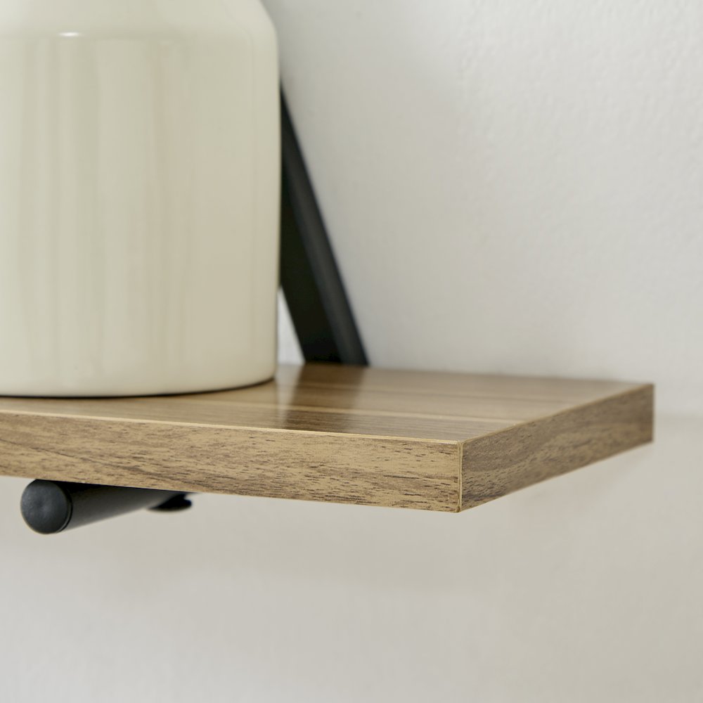 Triangle Accent Wall Shelf Reversible Configuration - Black Metal Walnut Finish. Picture 10