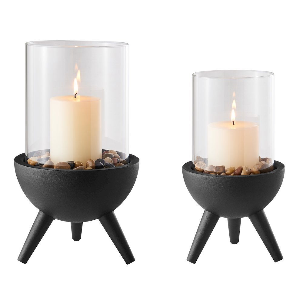 Molta Modern Black Metal Pedestal Glass Pillar Hurricane Candle Holder - Large. Picture 13