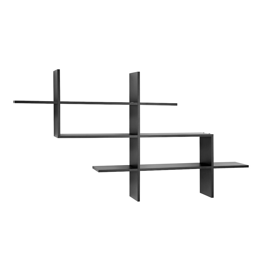 3-Tier Ladder Cantilever Asymmetrical Cubby Accent Wall Shelf – Black. Picture 8
