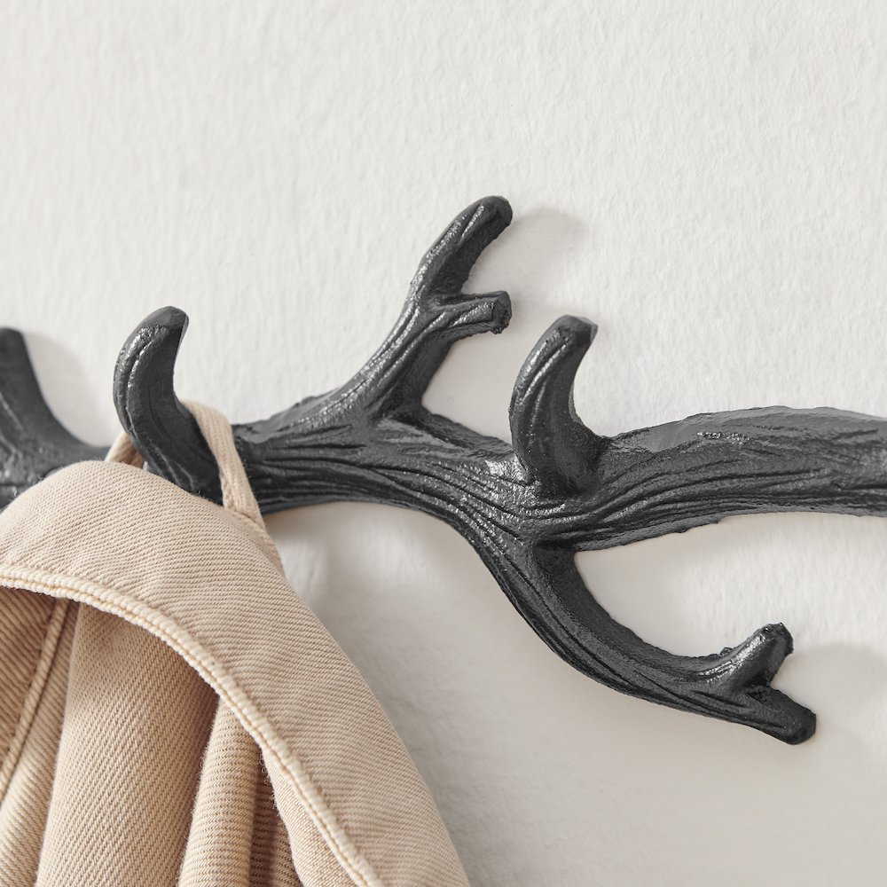 Dark Brown Cast Iron Birds on Tree Branch Wall Sculpture Utility 4 Hook Unit. Picture 5