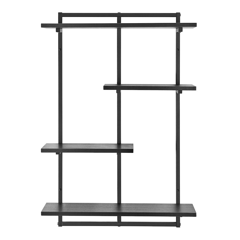 Rhodes 4 Tier Windowsill Wall Shelf with Black Metal Frame Black MDF Shelves. Picture 1