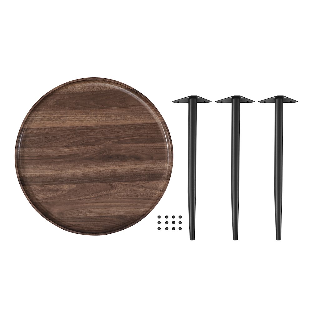Paxton Raised Lip Edge Side Table Modern Black Metal Taper Legs - Round - Walnut. Picture 13