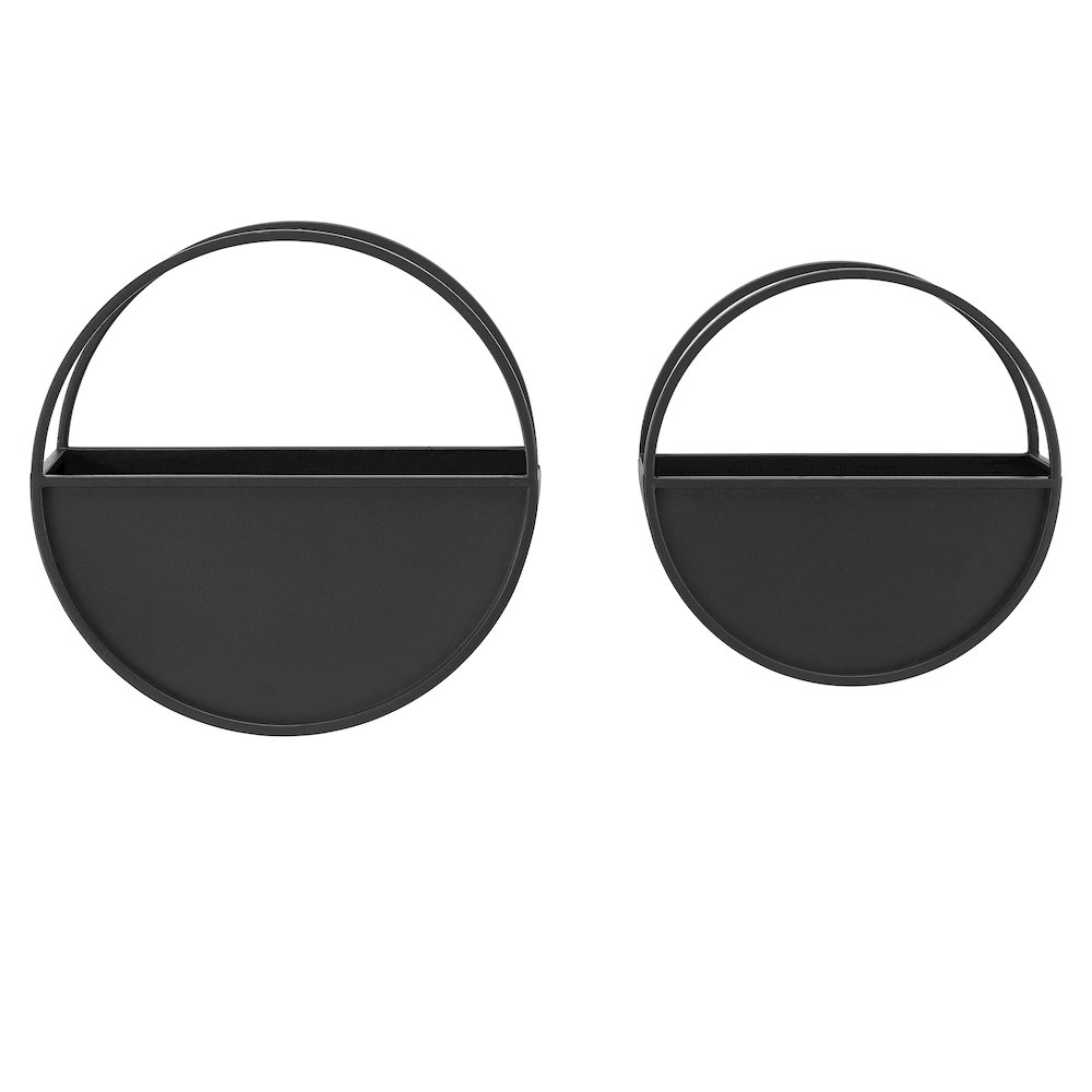 Round 2-Piece iron Wall Planter Set - Black. Picture 1