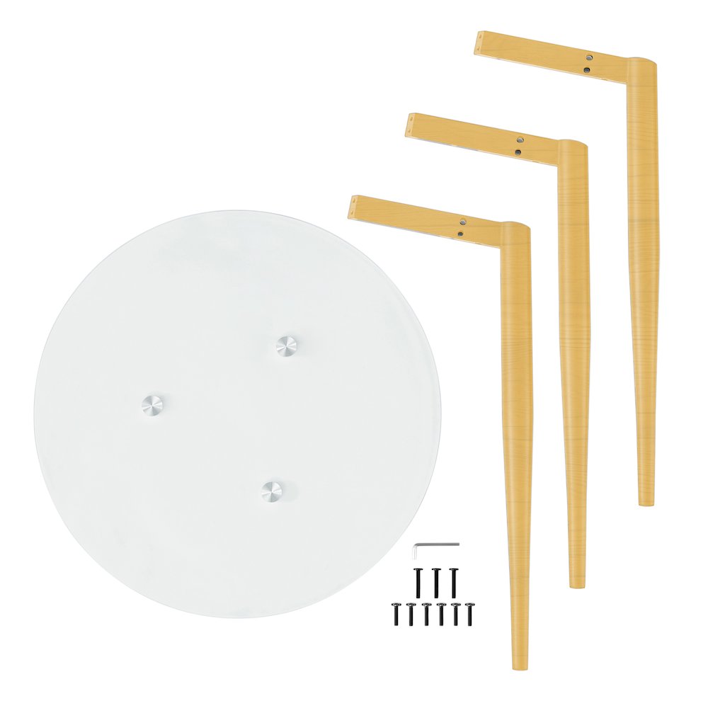 Van Beuren Side Table Modern Metal Taper Legs and Clear Glass Tabletop - Beech. Picture 12