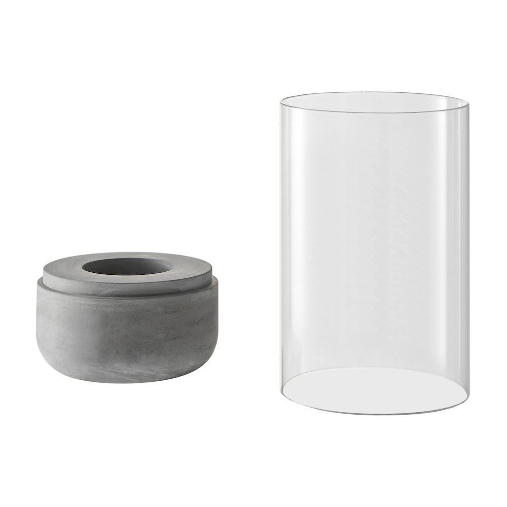Cool Gray Cement Base and Glass Pillar Hurricane Candle Holder - Large. Picture 7