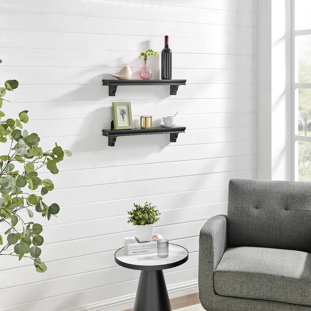 Decorative 24" Wall Decor Display Ledge Shelves – (Set of 2) - Black. Picture 4