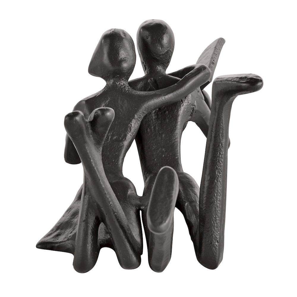 Brown Cast Iron Abstract Couple Reading Book Together Tabletop Sculpture. Picture 9