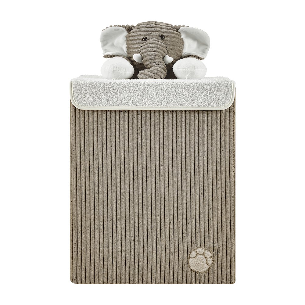 Collapsible Folding Corduroy Kids Plush Laundry Hamper Toy Storage Gray Elephant. Picture 1