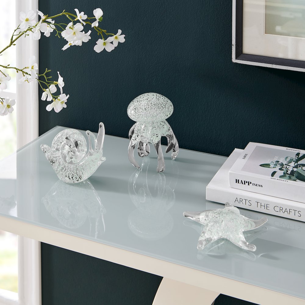 Lorelei Glow-in-the-Dark Glass Sculptures Set of 3 - Starfish, Snail, Jellyfish. Picture 2