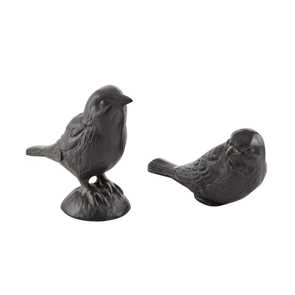 Brown Cast Iron Set of 2 Bird Sculptures - Tabletop Decorative Paperweights. Picture 1