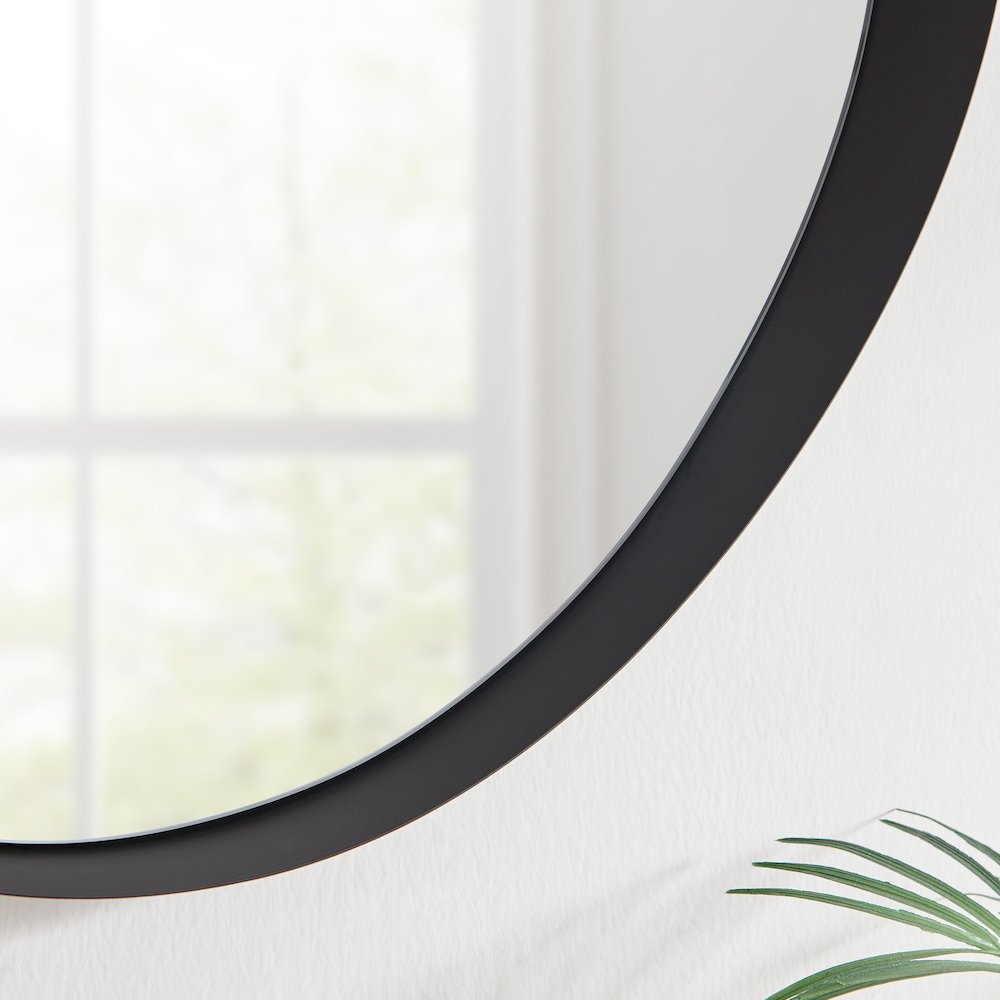 Sonya 24-inch Contemporary Round Wall Mirror with Raised Black Iron Frame. Picture 8