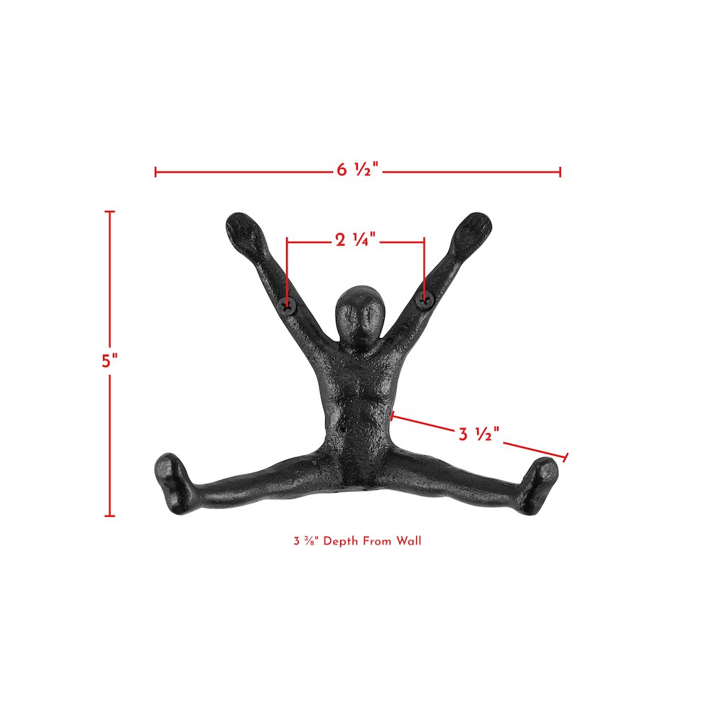 Athlete Sculpture Cast Iron Wall Mount Double Hook (Set of 2) - Black. Picture 2