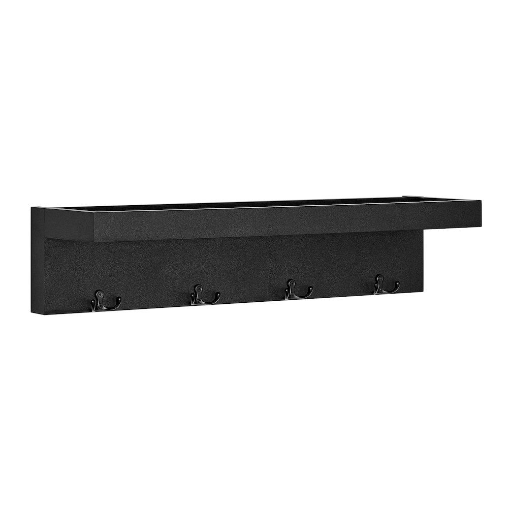 Wall Mounted Entryway Coat Rack with Decorative Ledge Shelf and Hooks - Black. Picture 12