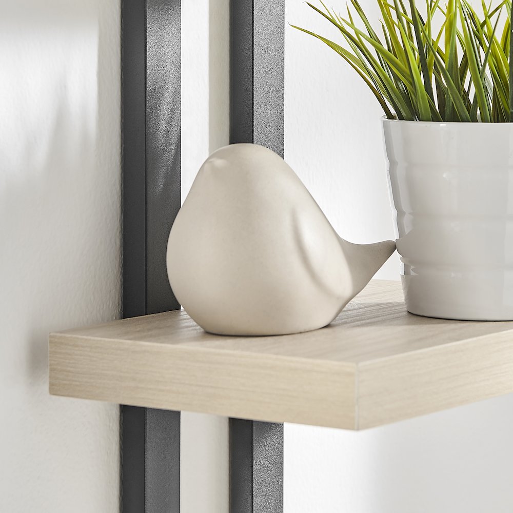 4-Tier Ladder Bracket Floating Wall Shelves - Black Metal and White Birch Finish. Picture 12