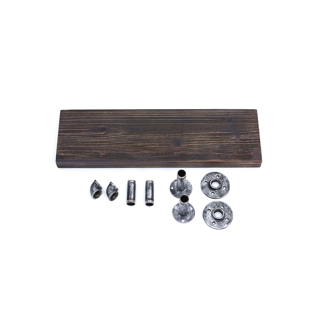 24" x 7" Floating Pipe Industrial Rustic Wall Mount Shelf – Ebony. Picture 7