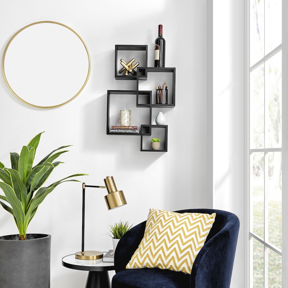 Blocchetto Intersecting Cubes Wall Shelf - Horizontal/Vertical - Black. Picture 7