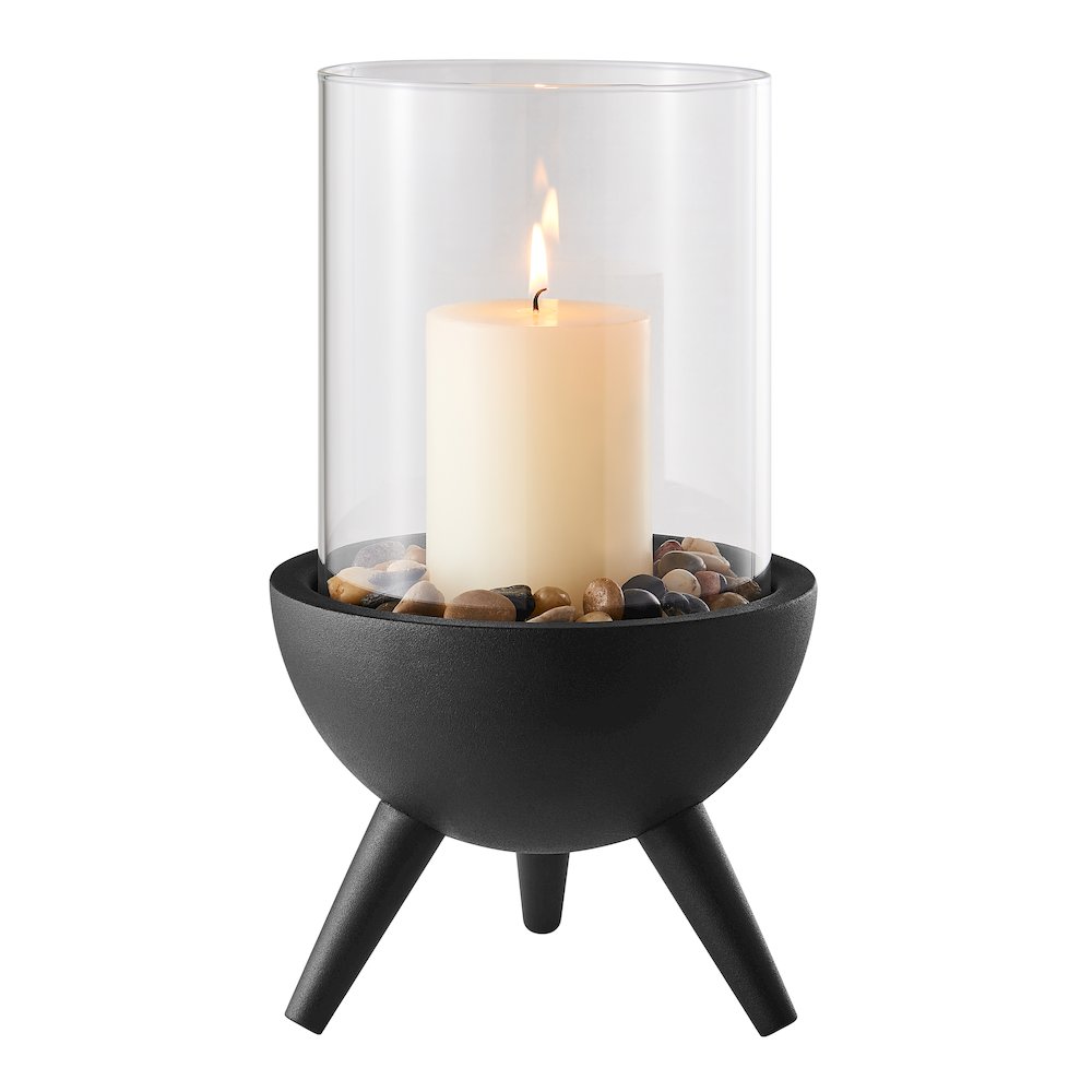 Molta Modern Black Metal Pedestal Glass Pillar Hurricane Candle Holder - Large. Picture 12