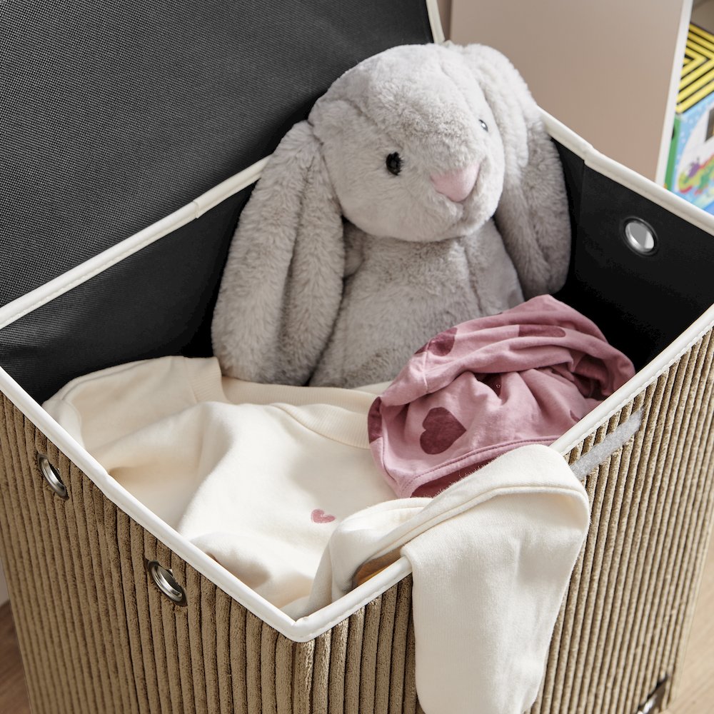 Collapsible Folding Corduroy Kids Plush Laundry Hamper Storage Brown/White Dog. Picture 9