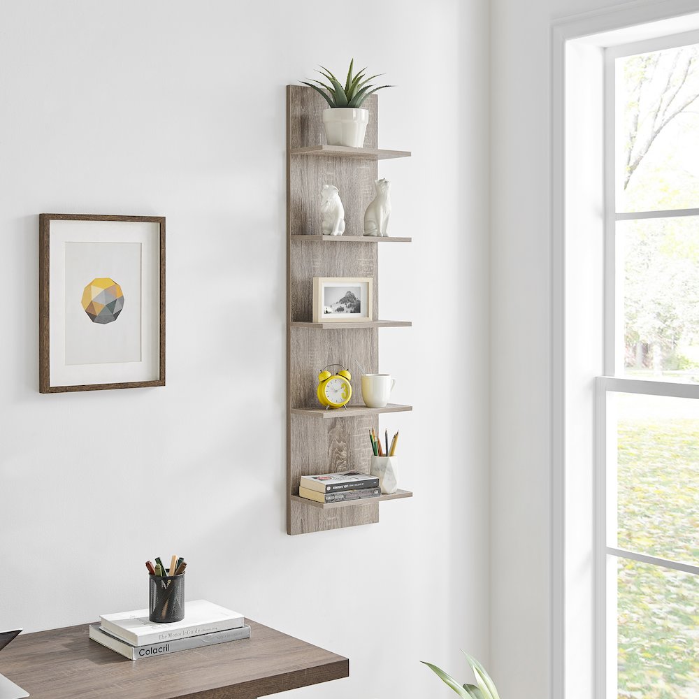 Weathered Oak Finish Wide Column Wall Shelf. Picture 4