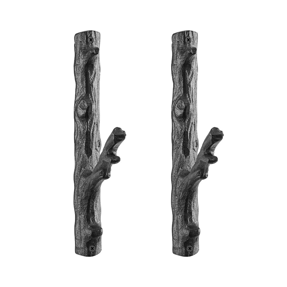 Brown Cast Iron Tree Branch Wall Mount Coat Hooks (Set of 2). Picture 1