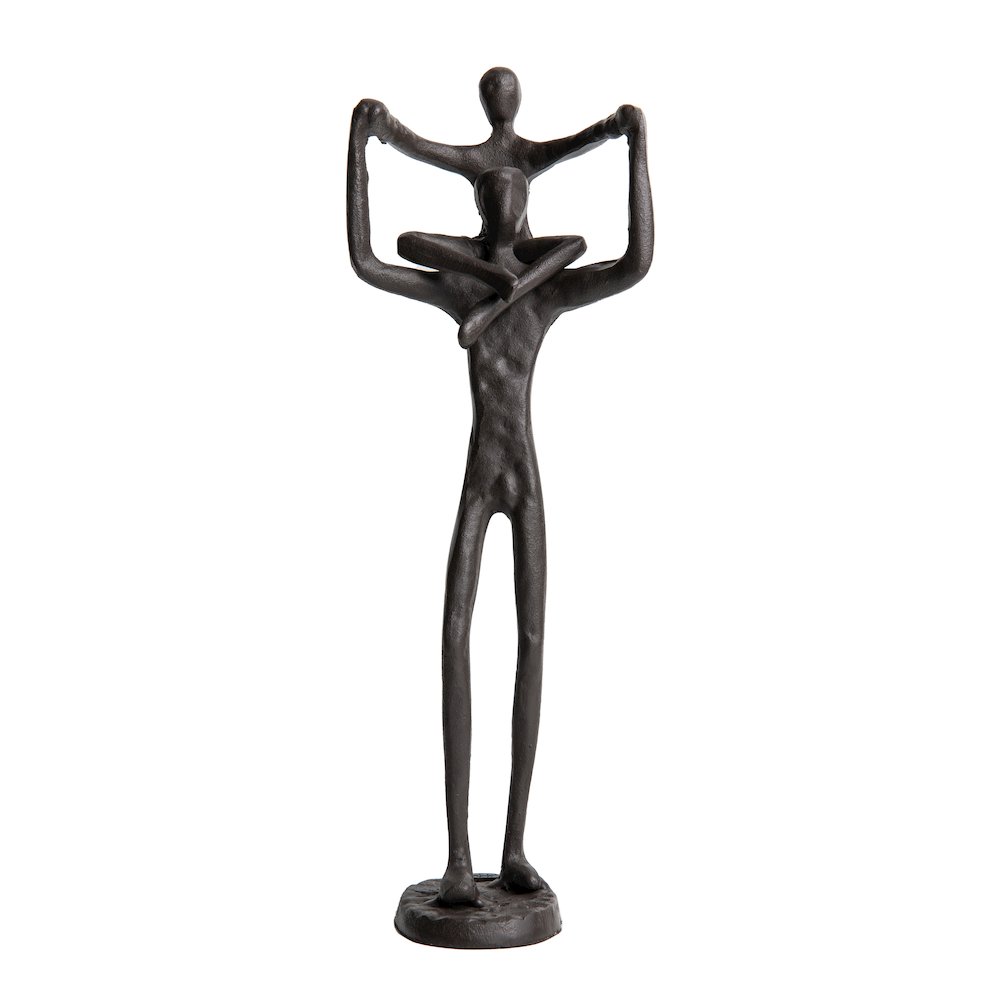 Proud Father Holding Child on Shoulders Iron Sculpture Statue. Picture 1