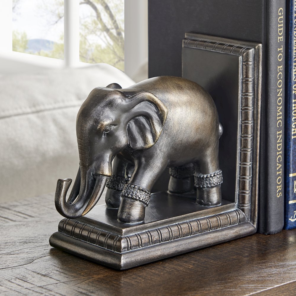 Ornate Elephants Polyresin Bronze Patina Finish Bookend Set of 2. Picture 5