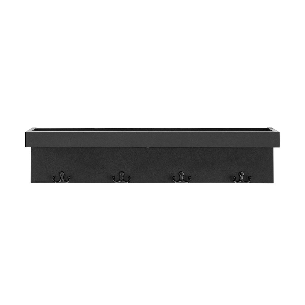 Wall Mounted Entryway Coat Rack with Decorative Ledge Shelf and Hooks - Black. Picture 1