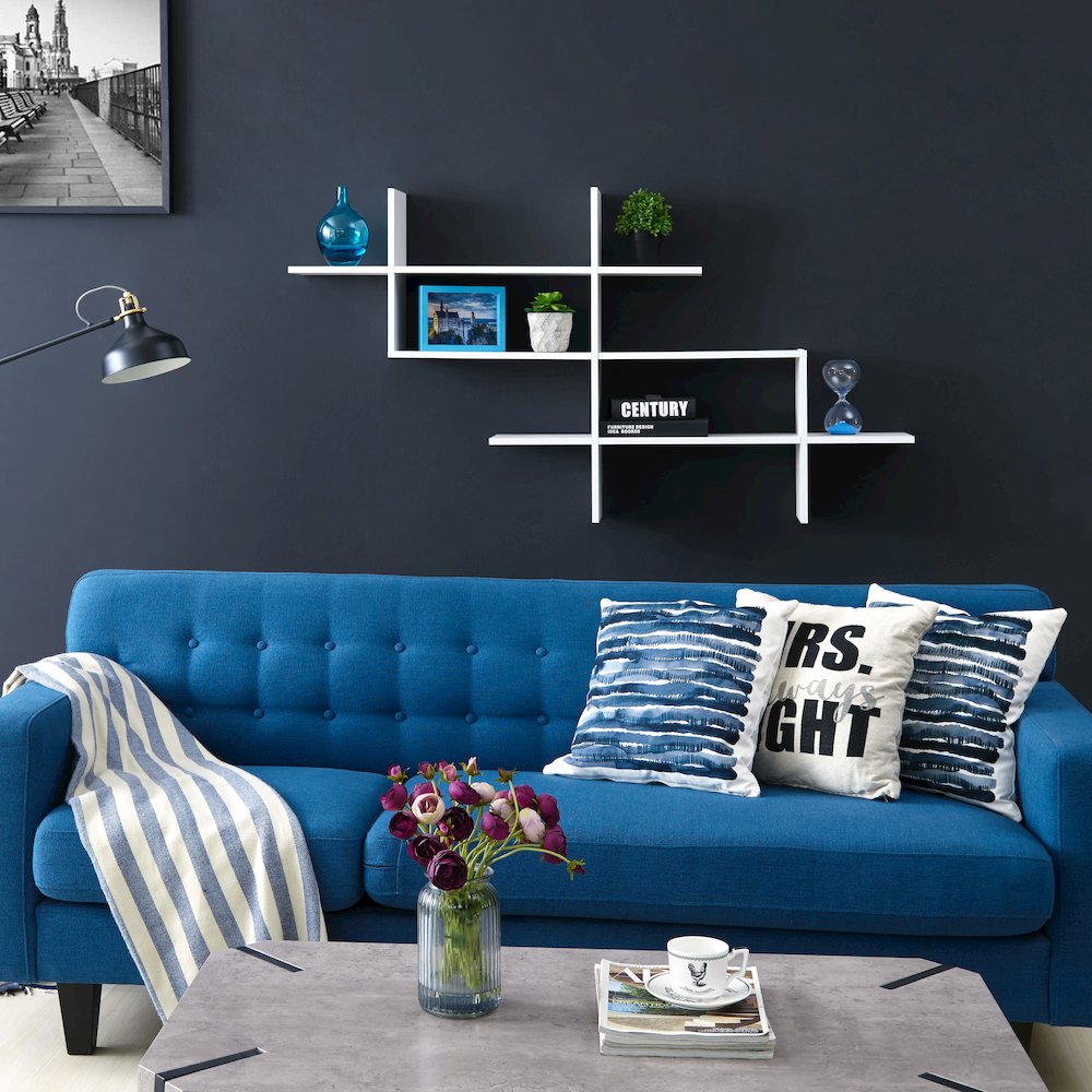 3-Tier Hanging Wall Mount Floating Ladder Asymmetrical Accent Shelf – White. Picture 3