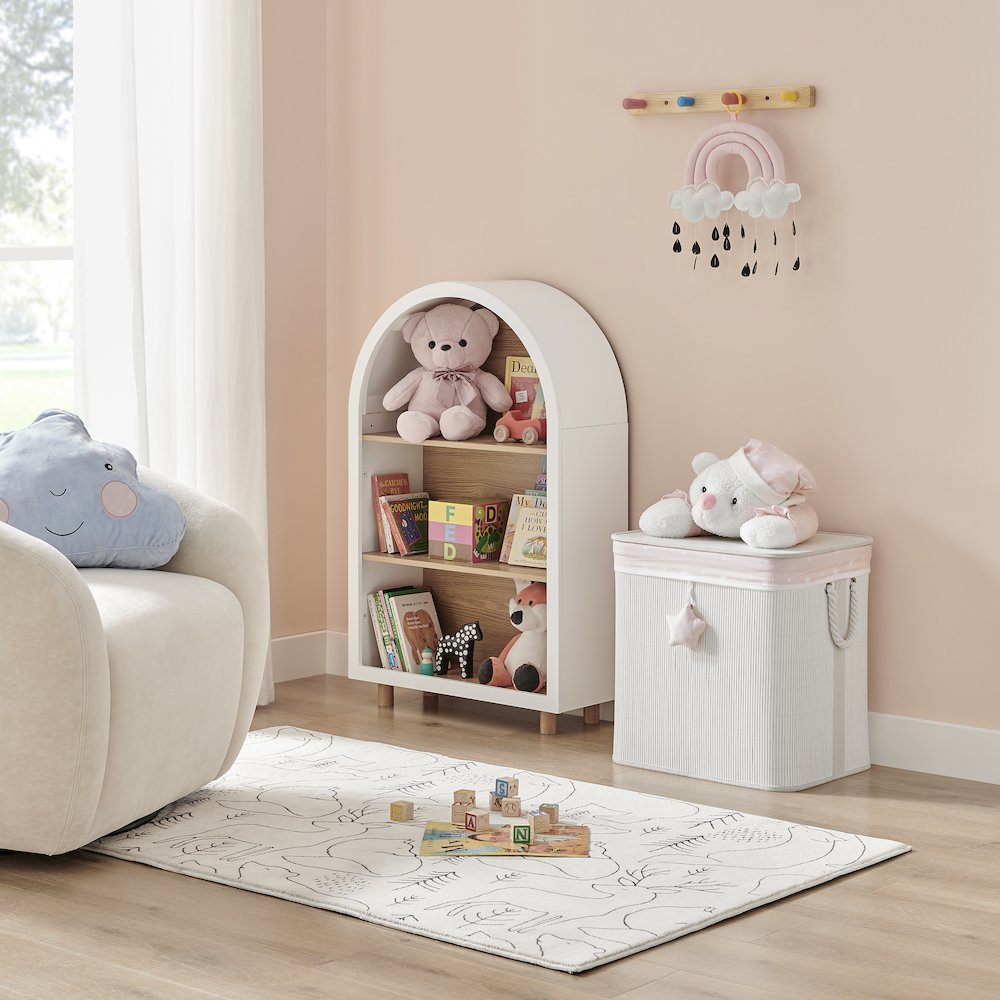 Pink/Cream Collapsible Folding Bamboo Kid Plush Laundry Hamper Sleepy Teddy Bear. Picture 4